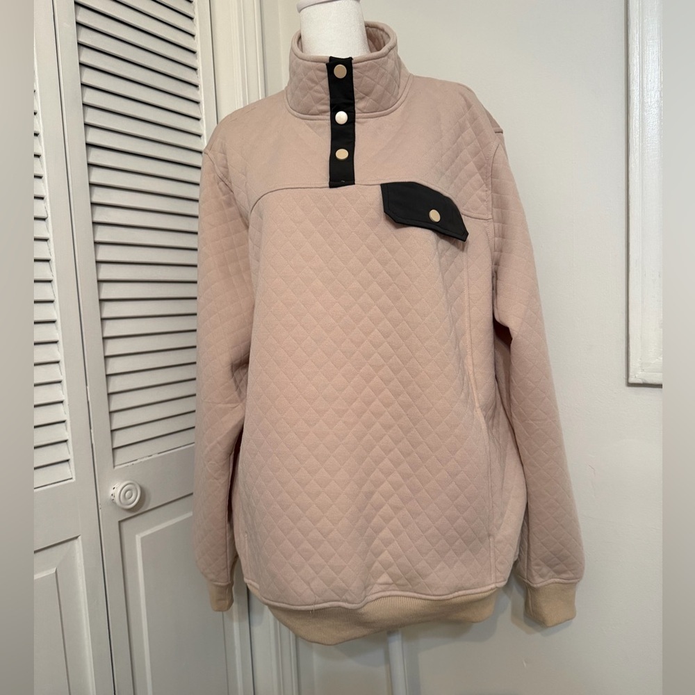 Quilted Beige Size L Pullover Sweater